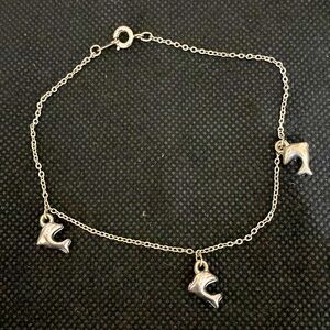 Silver tone Chain anklet with Dolphins